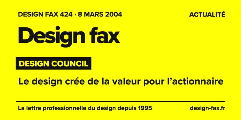 Design fax n° 424 – Design Council – Le design crée de la valeur pour l’actionnaire