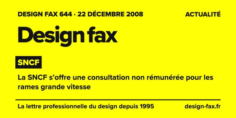 Design fax n° 644 – SNCF – La SNCF s’offre une consultation non rémunérée pour les rames grande vitesse