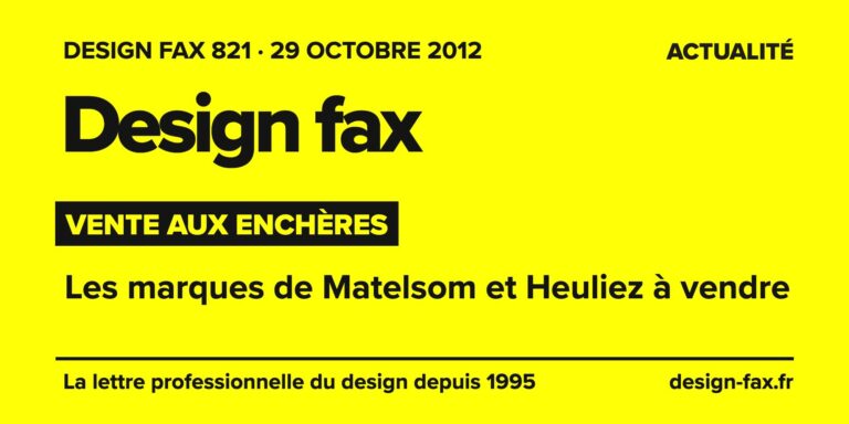 Design fax n° 821 – Vente aux enchères – Les marques de Matelsom et Heuliez à vendre