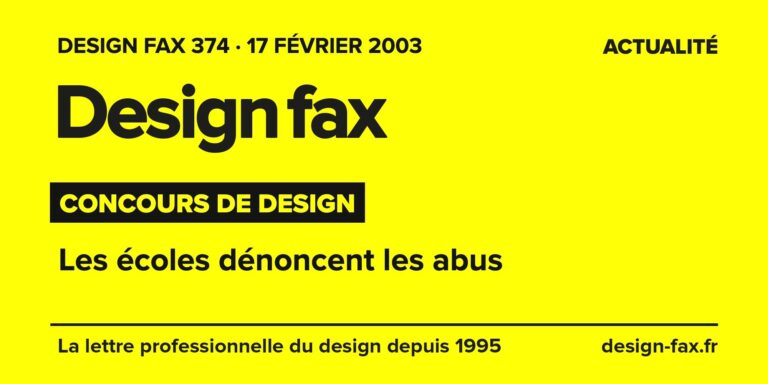 Design fax n° 374 – Concours de design – Les écoles dénoncent les abus