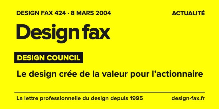 Design fax n° 424 – Design Council – Le design crée de la valeur pour l’actionnaire