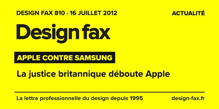Design fax n° 810 – Apple contre Samsung – La justice britannique déboute Apple